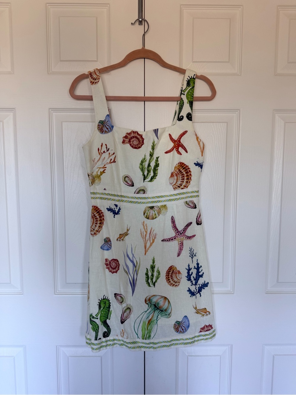 Caroline Constas Sea Life Print Sundress - Cream with Multicolor Sea Motifs